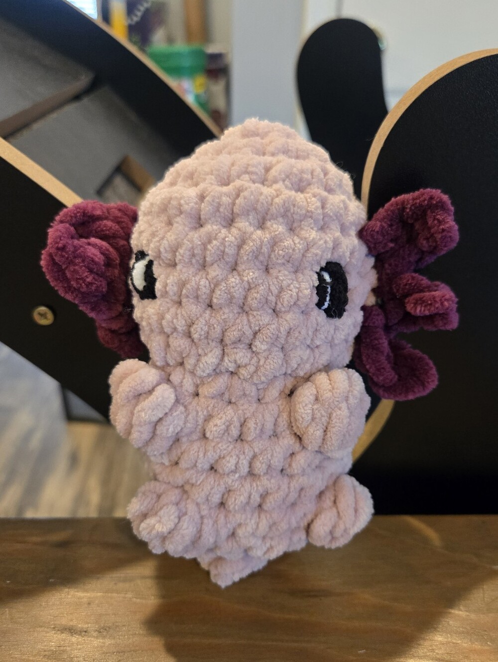 Handmade Plush Axolotl Plushie - Blush Pink with Deep Mauve Gills